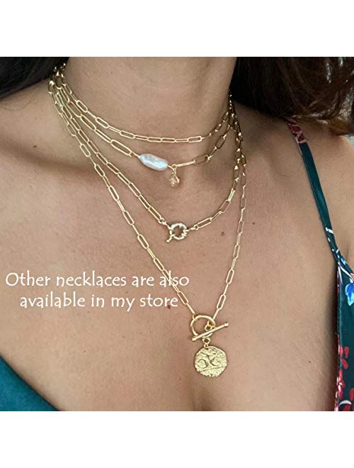 18K Gold Moon Star Lion Evil Eye Pendant Necklace Medallion Paperclip Chian Choker Layering Jewery for Women Girls