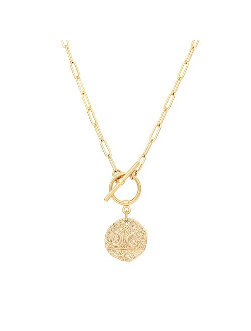 18K Gold Moon Star Lion Evil Eye Pendant Necklace Medallion Paperclip Chian Choker Layering Jewery for Women Girls