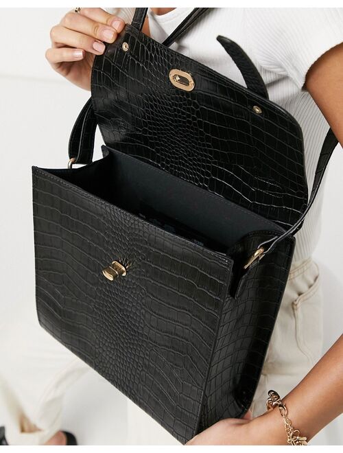 Asos Design twist lock satchel in black croc