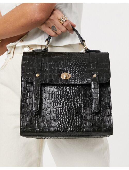 Asos Design twist lock satchel in black croc