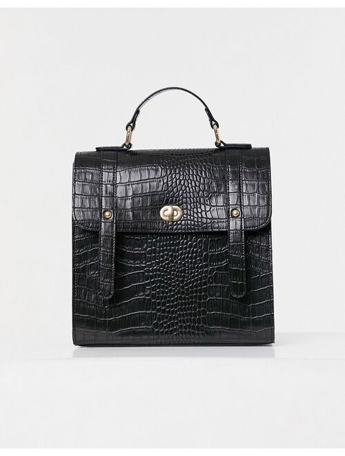 Asos Design twist lock satchel in black croc