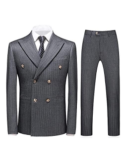 Mens Suits 3 Piece Slim Fit Suit Double Breasted Pinstripe Suit Jackets Blazer Formal Wedding Suit Tuxedo