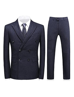 Mens Suits 3 Piece Slim Fit Suit Double Breasted Pinstripe Suit Jackets Blazer Formal Wedding Suit Tuxedo