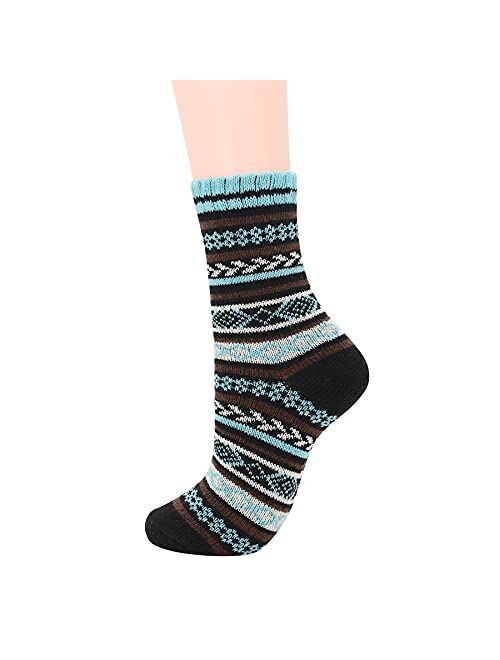 Zando Knit Pattern Mens Winter Socks Winter Warm Outdoor Crew Socks for Womens Crew Cut Cashmere Retro Thick Wool Socks