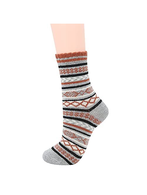 Zando Knit Pattern Mens Winter Socks Winter Warm Outdoor Crew Socks for Womens Crew Cut Cashmere Retro Thick Wool Socks