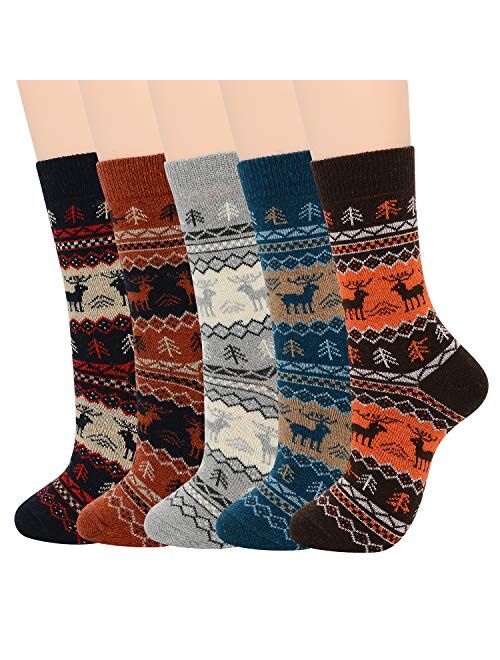 Zando Knit Pattern Mens Winter Socks Winter Warm Outdoor Crew Socks for Womens Crew Cut Cashmere Retro Thick Wool Socks