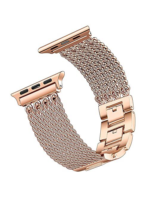 DiBoLang Compatible with Apple Watch Band 38/40/41/42/44/45mm Women Girls, Fashion Dressy Style Stainless Steel Bracelet Strap with Tassel Metal Chain for Iwatch Serices 