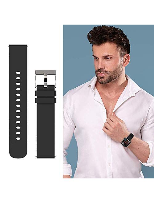 Donerton Smart Watch Bands, 20mm Replacement Adjustable Smartwatch Straps for P22 P32 P36 Sport Watch, Soft Silicone Strap Wristband Accessory for Smart Watch, Black, Pin