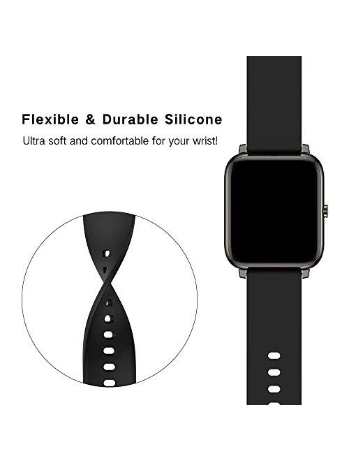 Donerton Smart Watch Bands, 20mm Replacement Adjustable Smartwatch Straps for P22 P32 P36 Sport Watch, Soft Silicone Strap Wristband Accessory for Smart Watch, Black, Pin