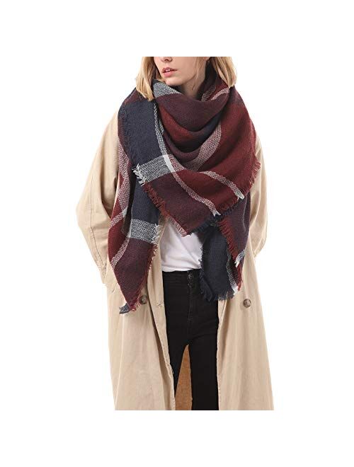 Zando Womens Winter Scarf Tassel Plaid Scarf Chunky Blanket Scarves Soft Lightweight Blanket Thick Large Wrap Shawl 2