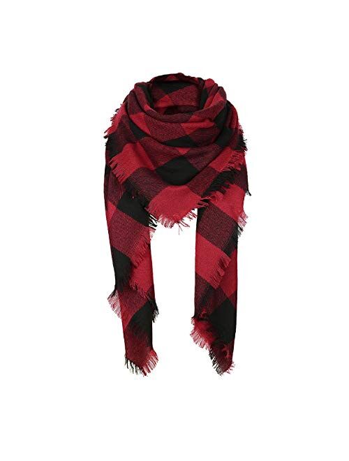 Zando Womens Winter Scarf Tassel Plaid Scarf Chunky Blanket Scarves Soft Lightweight Blanket Thick Large Wrap Shawl 2