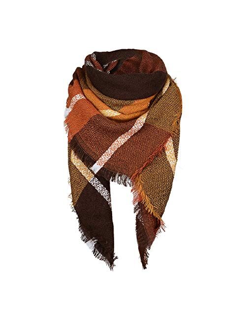 Zando Womens Winter Scarf Tassel Plaid Scarf Chunky Blanket Scarves Soft Lightweight Blanket Thick Large Wrap Shawl 2