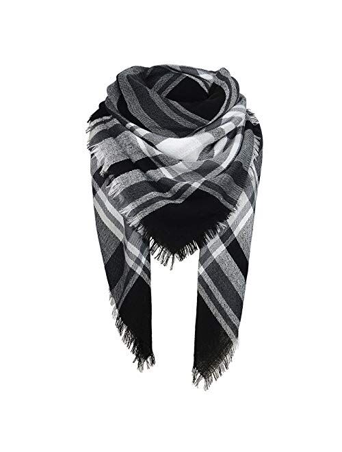 Zando Womens Winter Scarf Tassel Plaid Scarf Chunky Blanket Scarves Soft Lightweight Blanket Thick Large Wrap Shawl 2