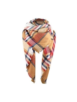 Zando Plaid Blanket Thick Winter Scarf Tartan Chunky Wrap Oversized Shawl Cape Scarves