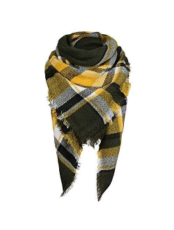 Zando Plaid Blanket Thick Winter Scarf Tartan Chunky Wrap Oversized Shawl Cape Scarves