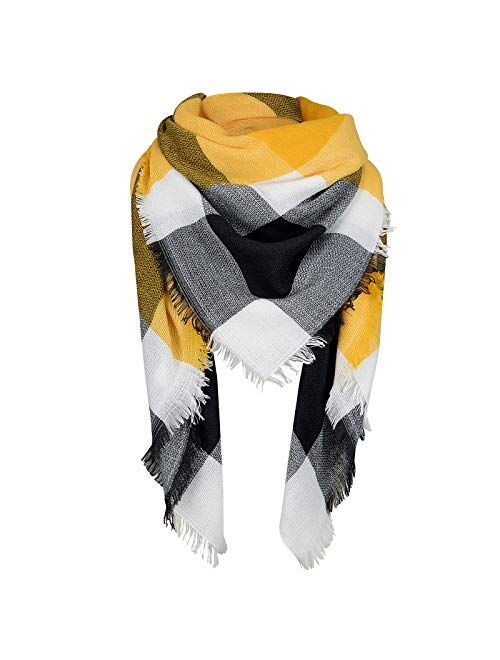 Zando Plaid Blanket Thick Winter Scarf Tartan Chunky Wrap Oversized Shawl Cape Scarves