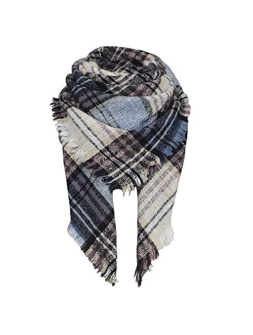 Zando Plaid Blanket Thick Winter Scarf Tartan Chunky Wrap Oversized Shawl Cape Scarves