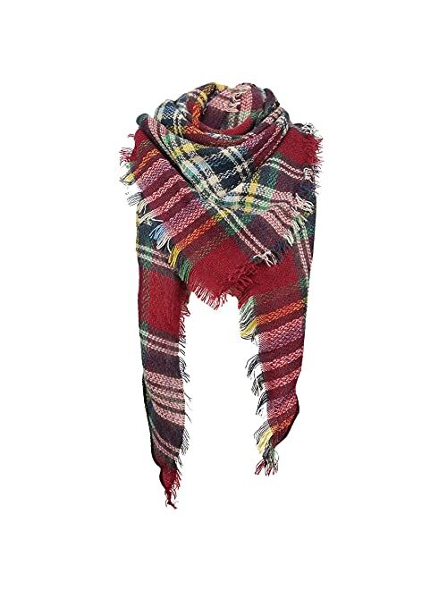 Zando Plaid Blanket Thick Winter Scarf Tartan Chunky Wrap Oversized Shawl Cape Scarves