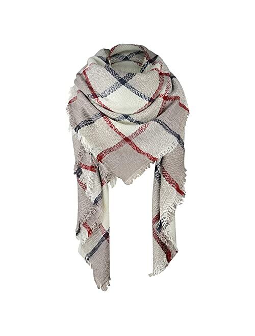 Zando Plaid Blanket Thick Winter Scarf Tartan Chunky Wrap Oversized Shawl Cape Scarves