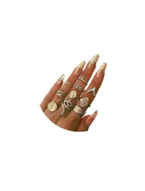 Gold Boho Ring Sets Stackable Knuckle Ring Vintage Snake Finger Rings Set Stacking Joint Midi Trendy Rings Sets for Women Girls Teens