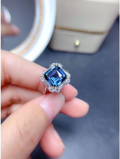 MeiBaPJ 9mm London Blue Topaz Ring for Women Real 925 Sterling Silver Fine Party Jewelry