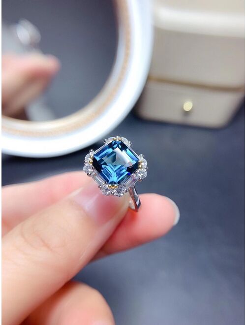 MeiBaPJ 9mm London Blue Topaz Ring for Women Real 925 Sterling Silver Fine Party Jewelry