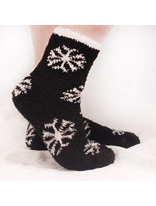 BambooMN Brand - Extra Large Super Soft Warm Cozy Fuzzy Snowflake Socks