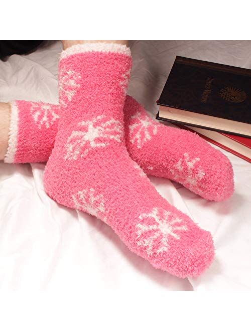 BambooMN Brand - Extra Large Super Soft Warm Cozy Fuzzy Snowflake Socks