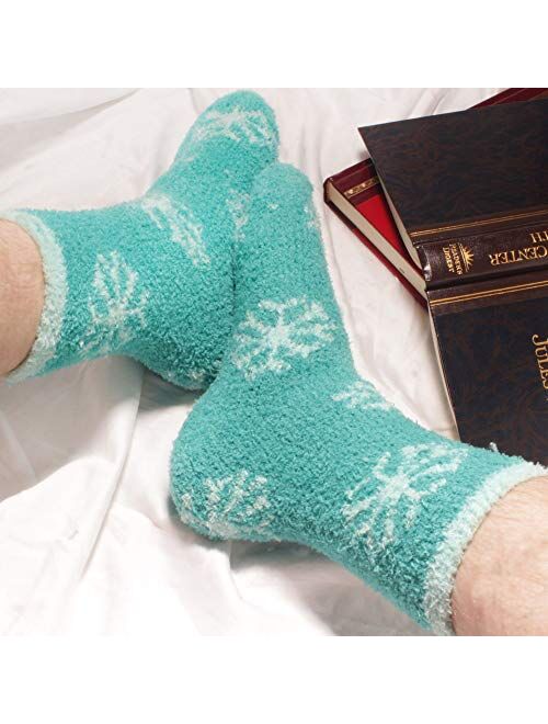 BambooMN Brand - Extra Large Super Soft Warm Cozy Fuzzy Snowflake Socks