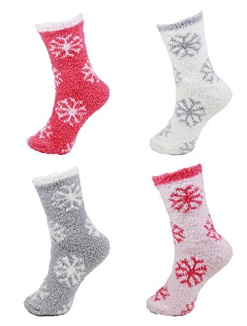 BambooMN Brand - Extra Large Super Soft Warm Cozy Fuzzy Snowflake Socks