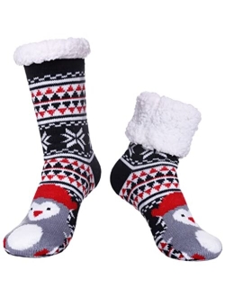 SDBING Women's Winter Super Soft Warm Cozy Fuzzy Snowflake Deer Fleece-lined With Grippers Slipper Socks