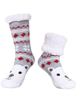 SDBING Women's Winter Super Soft Warm Cozy Fuzzy Snowflake Deer Fleece-lined With Grippers Slipper Socks