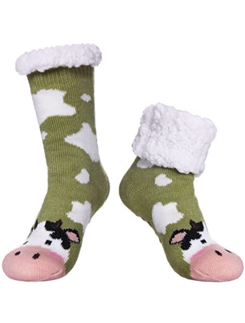 SDBING Women's Winter Super Soft Warm Cozy Fuzzy Snowflake Deer Fleece-lined With Grippers Slipper Socks