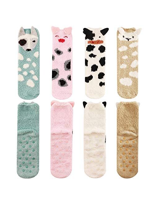 WaySoft Pack Women Girls Fuzzy Fluffy Socks, Cabin Soft Warm Slipper Crew Cute Cozy Socks