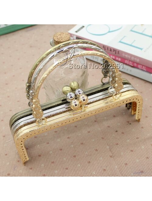 KISSDIY 10pcs 20 cm 3 small flower handle sewing purse Metal frames Antique bronze silver golden  kiss clasp bag accessory