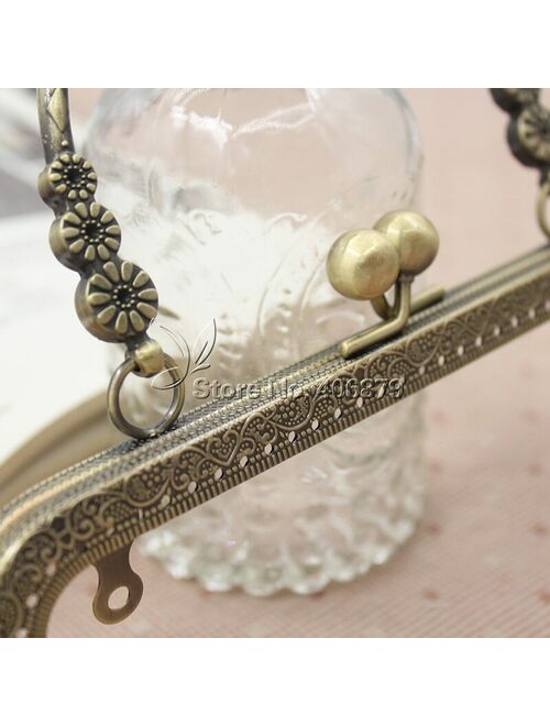 KISSDIY 10pcs 20 cm 3 small flower handle sewing purse Metal frames Antique bronze silver golden  kiss clasp bag accessory