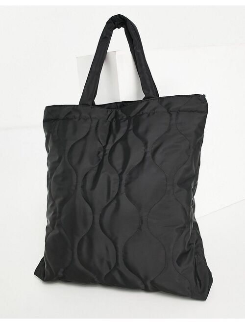 Stradivarius quilted tote shopper bag in black