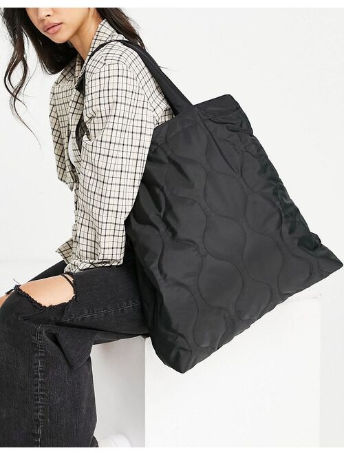 Stradivarius quilted tote shopper bag in black