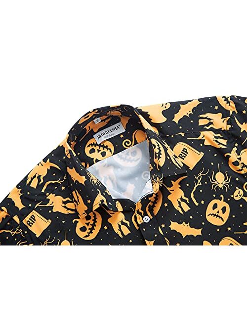 J&DHUASHA Mens Halloween Shirt Fun Pumpkins Short Sleeve Button Down Hawaiian Dress Shirts