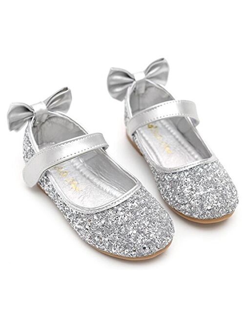 PPXID Girl's Shiny Sequins Sweet Bowknot Flat Shoes Princess Pumps