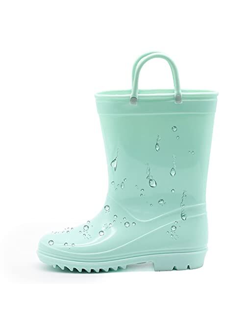 EUXTERPA Toddler-Kids Eco-Friendly Rain Boots, Waterproof Boots with Easy-On Handles for Girls and Boys