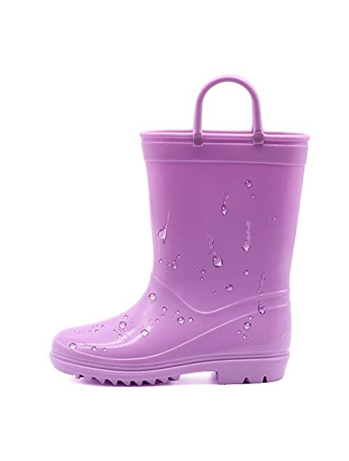 EUXTERPA Toddler-Kids Eco-Friendly Rain Boots, Waterproof Boots with Easy-On Handles for Girls and Boys