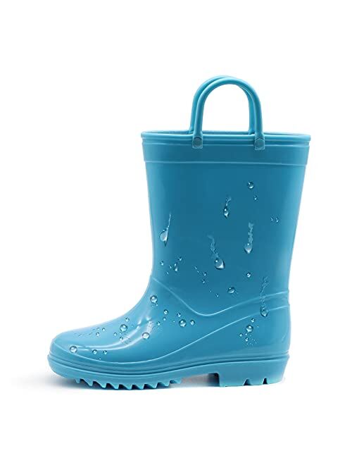 EUXTERPA Toddler-Kids Eco-Friendly Rain Boots, Waterproof Boots with Easy-On Handles for Girls and Boys