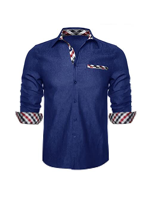 Neufigr Men's Casual Button Down Dress Shirts Long-Sleeve Denim Work Shirts