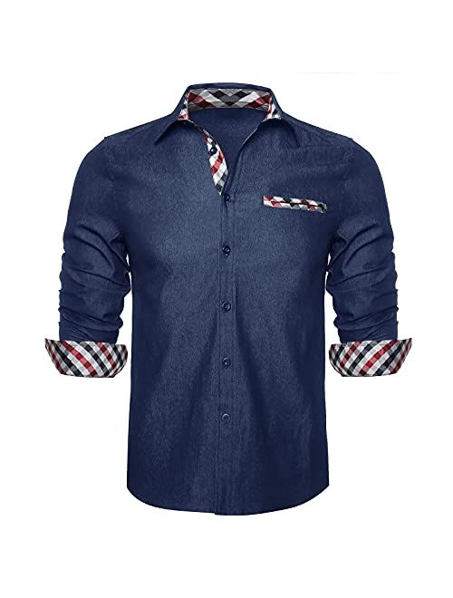 Neufigr Men's Casual Button Down Dress Shirts Long-Sleeve Denim Work Shirts