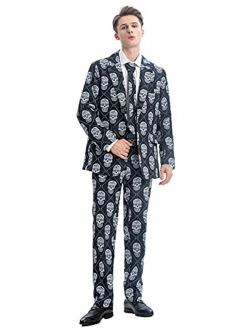 ACH Halloween Suit for Men Party Costume Adult in Different Prints 3PCS Ugly Funny Men’s Jacket Outfit Cosplay with Tie Pants