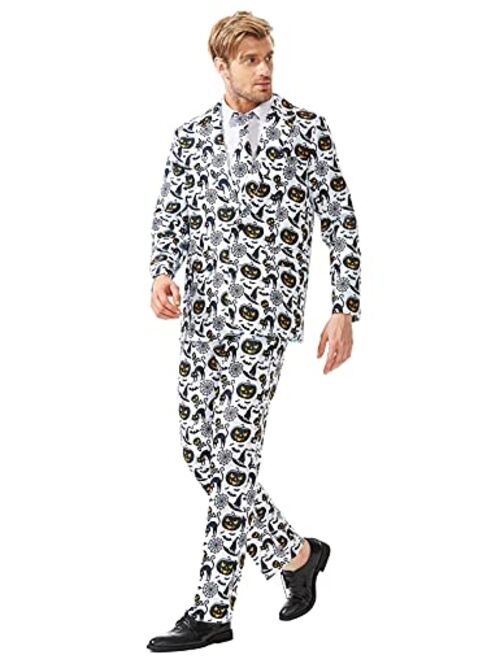 ACH Halloween Suit for Men Party Costume Adult in Different Prints 3PCS Ugly Funny Men’s Jacket Outfit Cosplay with Tie Pants