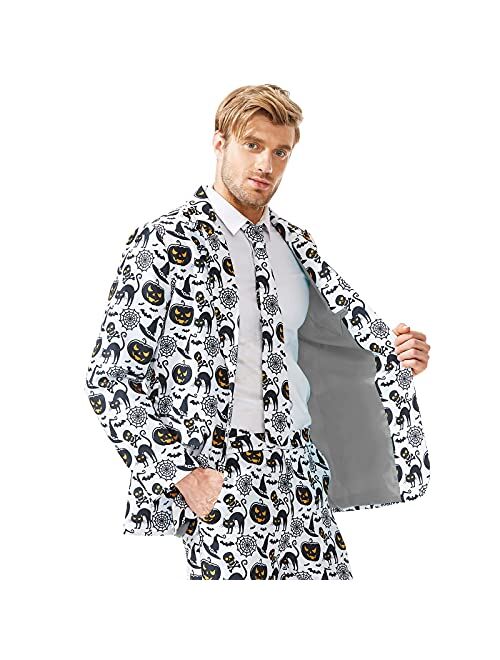 ACH Halloween Suit for Men Party Costume Adult in Different Prints 3PCS Ugly Funny Men’s Jacket Outfit Cosplay with Tie Pants