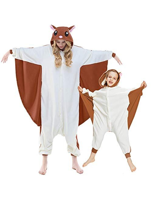 NEWCOSPLAY Unisex Adult Kid Flying Squirrel Pajamas Plush One Piece Costume Family