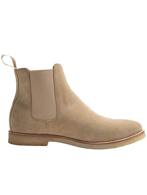 JIONS Slip-on Suede Chelsea Boots Men, Genuine Leather Ankle Dress Bootie with Crepe Sole